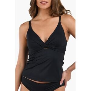 La Blanca Twist Front women’s Tankini swim Top black size 8 (New)